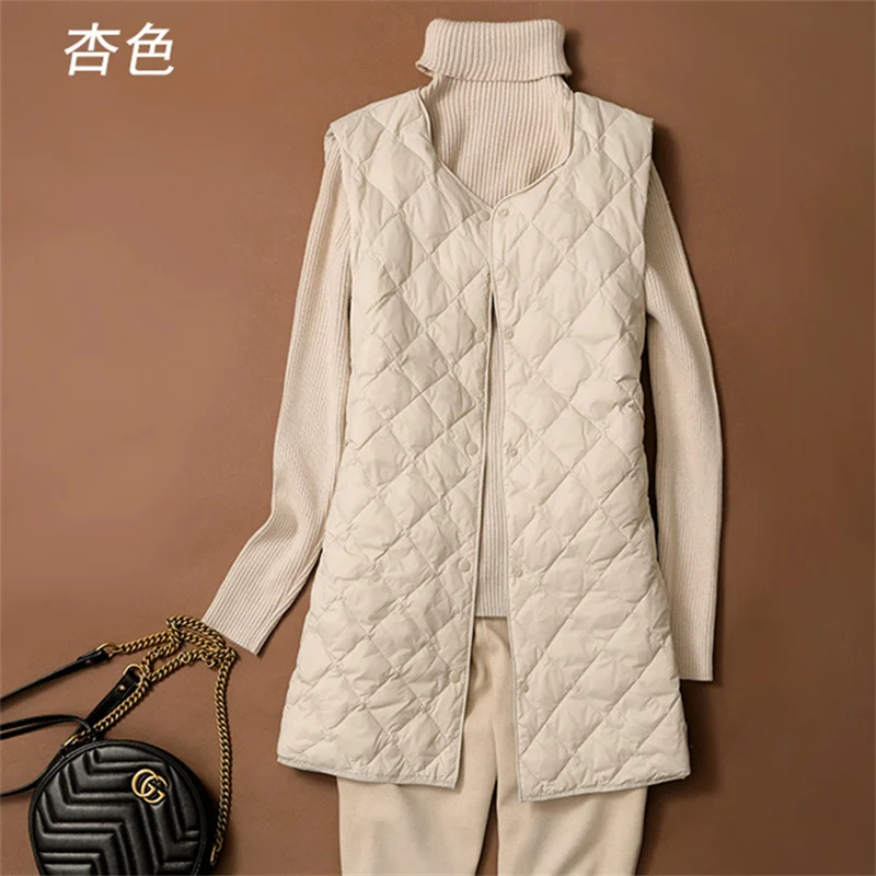 

Новинка, осенне-зимний женский пуховой жилет, верхняя одежда, жилет из белого утиного пуха, парки, женские облегающие длинные парки средней длины без рукавов