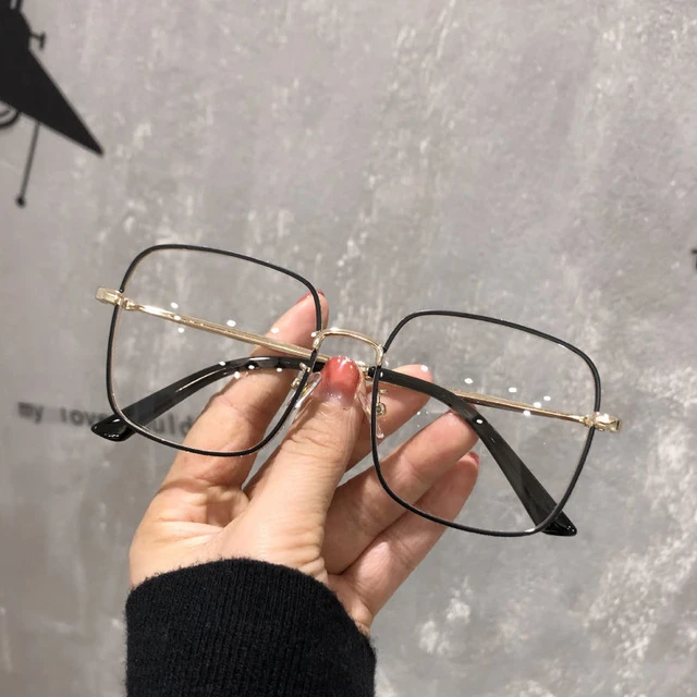 Fashion Oversized Square Eyewear Retro Women's Anti-blue Light Bloking Metal Frame Glasses Trend Optical Computer Eyeglasses