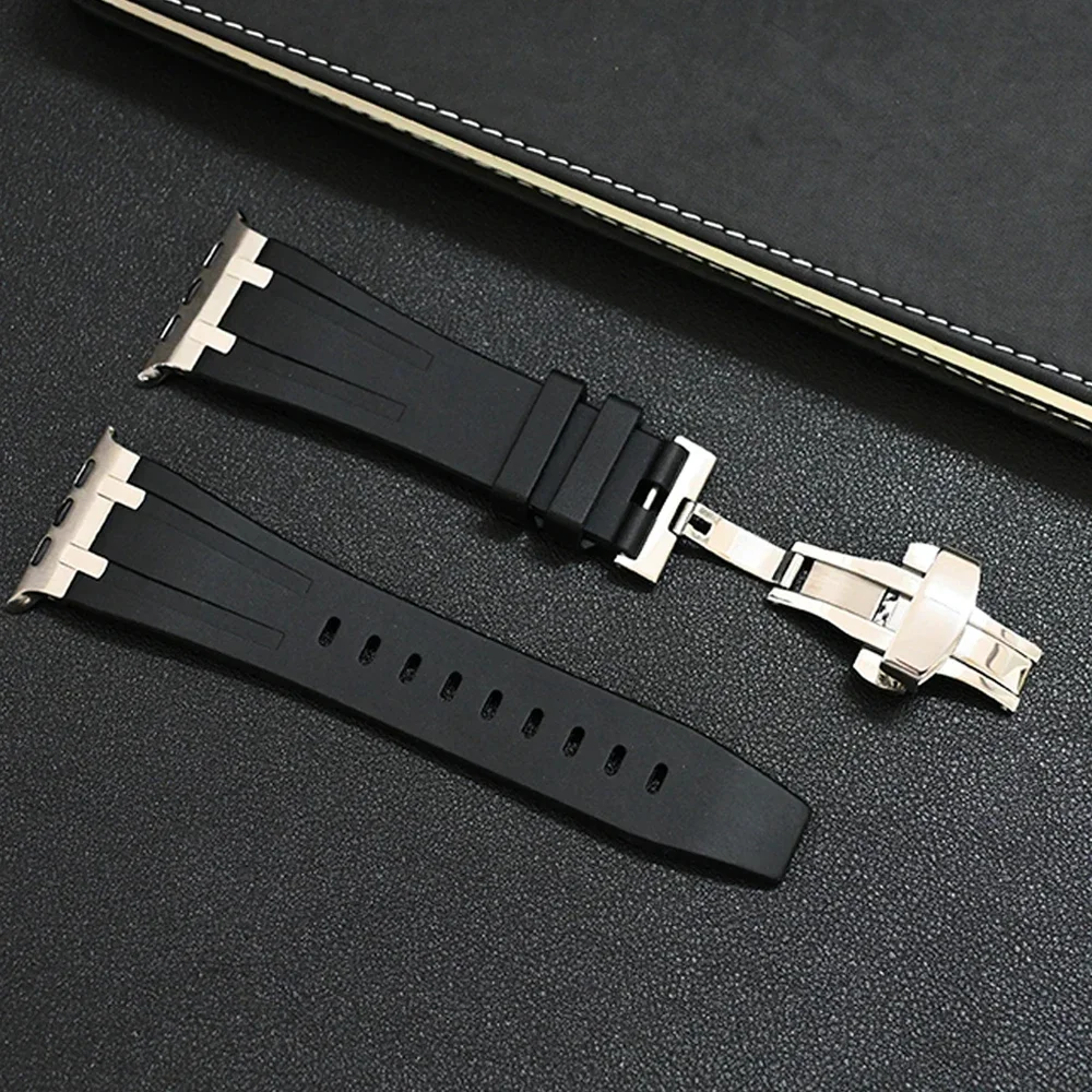 Soft Silicone Strap For Apple Watch Ultra 2 1 49mm Series 9 8 7 41 45mm Rubber Band For iWatch 6 5 4 se 42mm 44mm Mens Bracelet