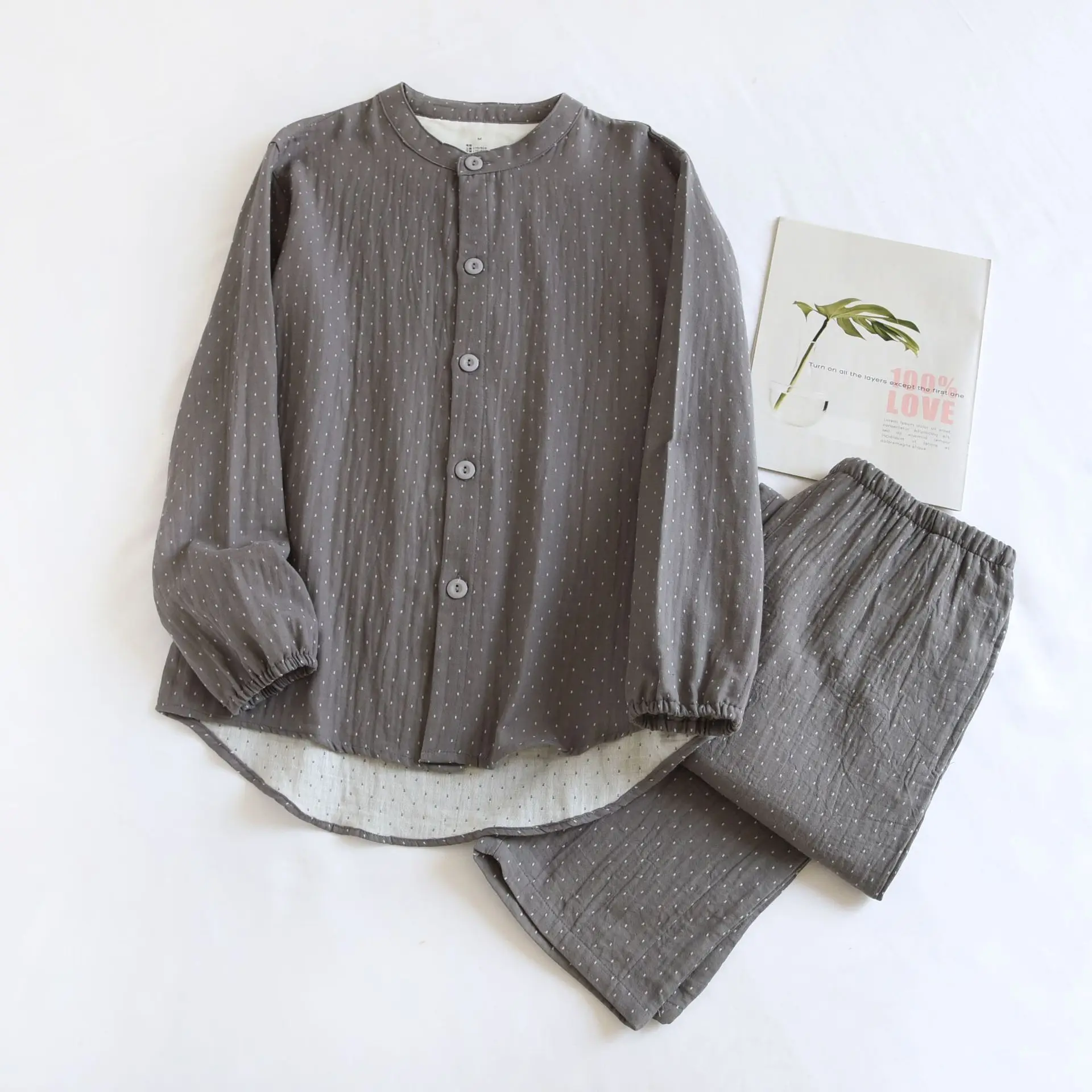 طقم بيجاما قطن بولكا دوت للسيدات غزل مصبوغ وشاش كم...