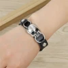 Trend Vintage Black Leather Bracelet Adjustable Size Retro Skull Shape Braceletfor Men's Daily Wear 1