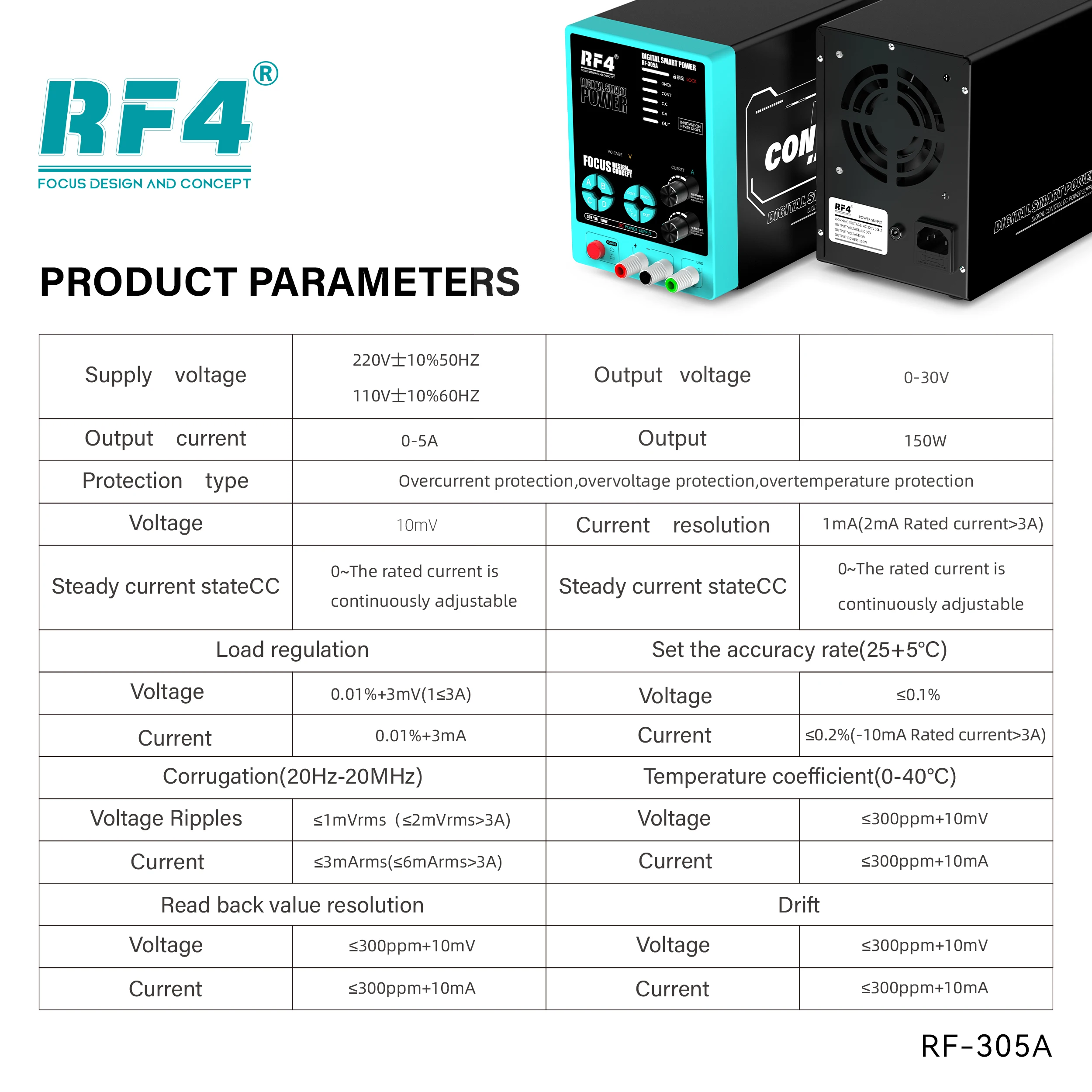 RF-305A 현미경 CNC DC 전원 공급 장치, 디지털 디스플레이, 빠른 프리셋, 다중 안전 보호, 장비 유지 보수
