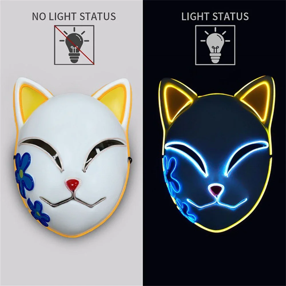 Halloween Katze Gesichtsmaske für Frauen Halloween Glow LED Masken Anime Cosplay Masken Halloween Weihnachten Party Beleuchtung Katzenmasken – Detail 7