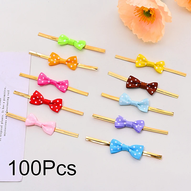 100PCS Bow Tie Packaging Golden Wire Bowknot Binding Wire Lollipop Candy Gift Packaging Bag Fastening Seal Tie DIY Gift Decor