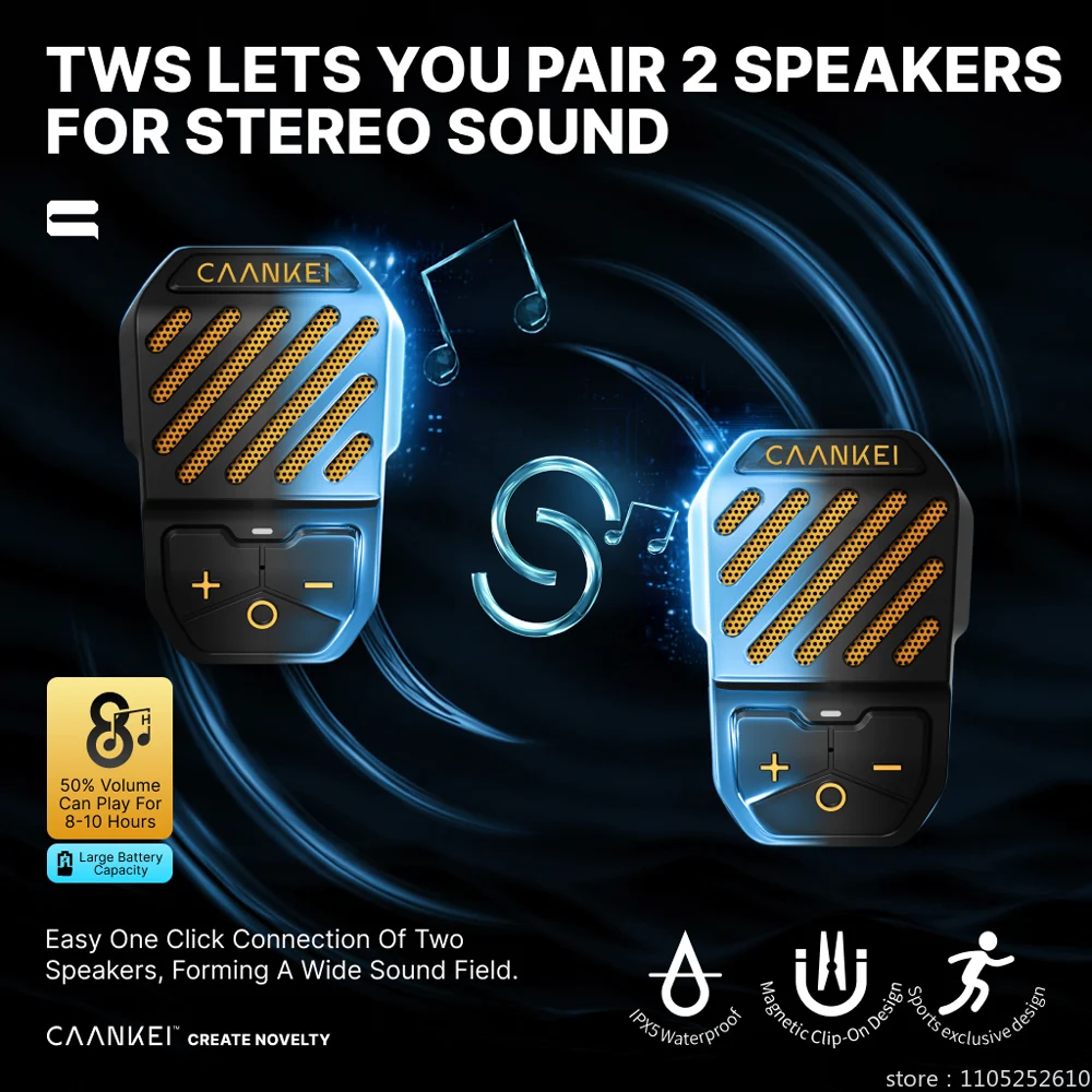 Compact Waterproof Portable Bluetooth Speaker with Built-in Microphone and Clip