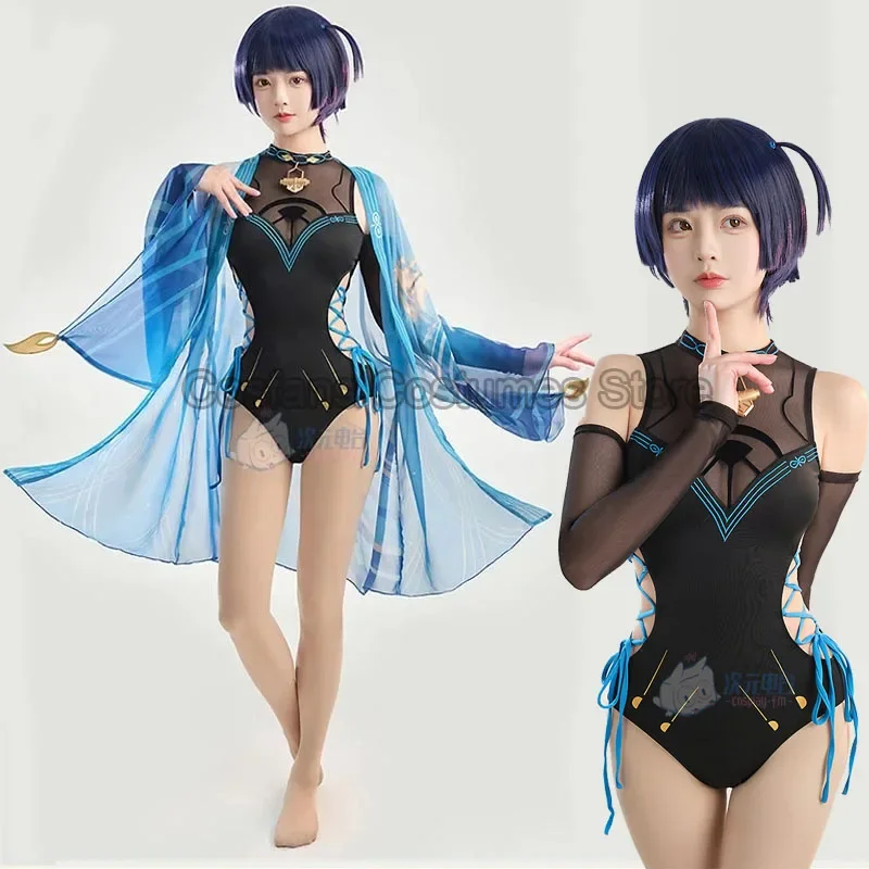 

Game Genshin Impact Scaramouche Wanderer Cosplay Costume Women Costume Swimwear Swimsuit Halloween Carnival Party Role Play Suit