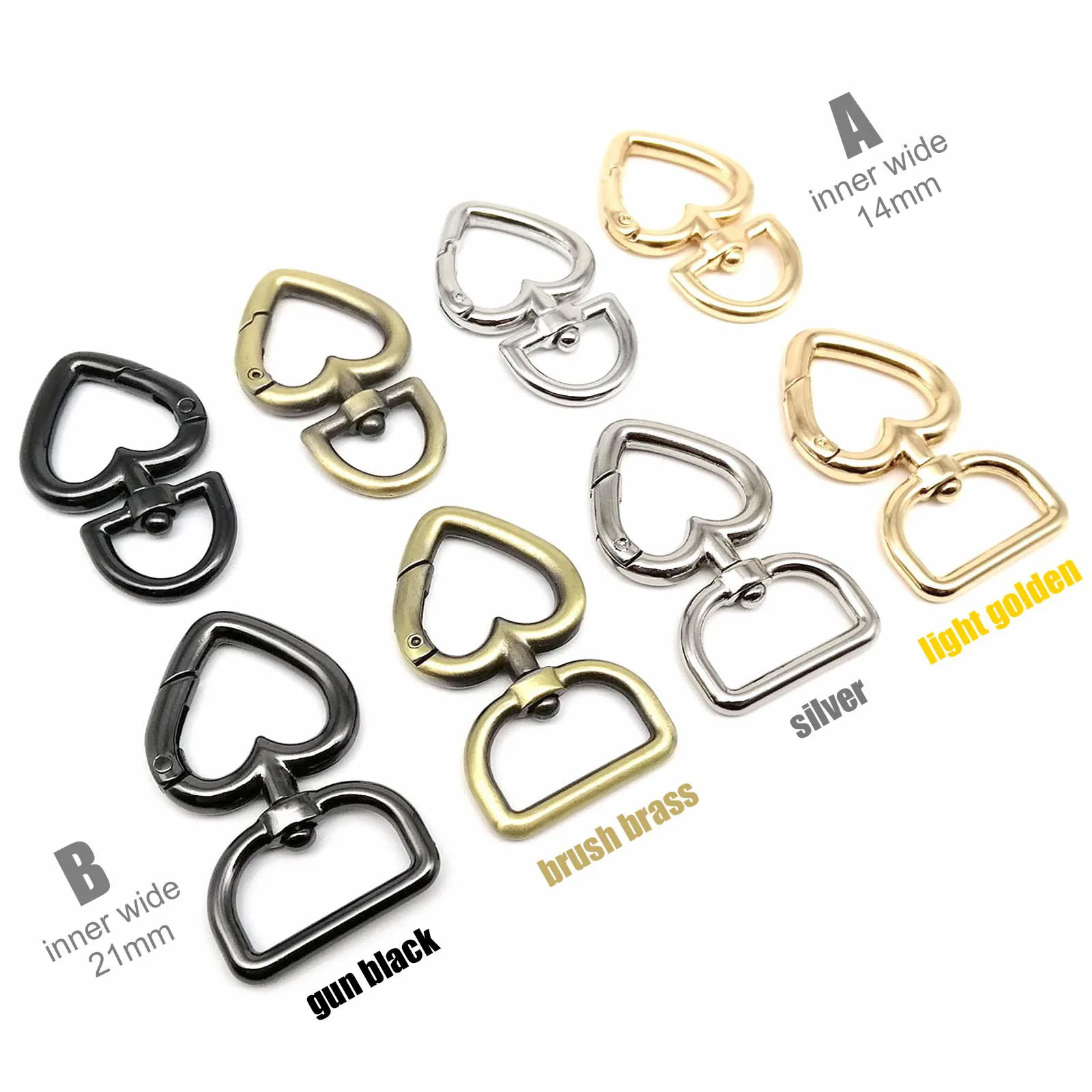 5 pezzi a forma di cuore, porta a molla, O-ring, borsa in pelle apribile, tracolla, fibbia, collegamento, portachiavi, chiave, chiusura a scatto