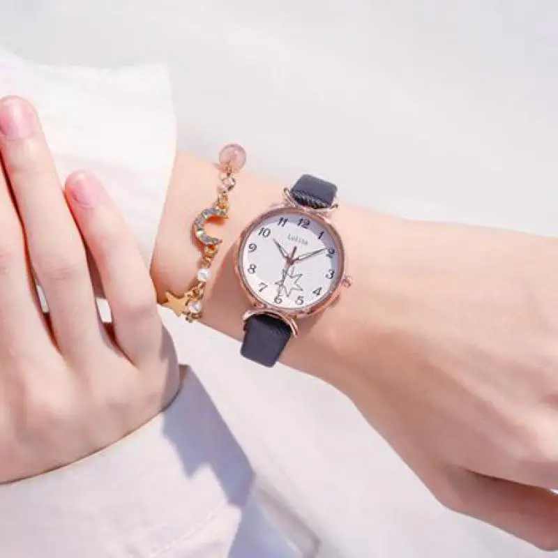 

Fashion Round Quartz Luminous Stainless Dial Casual Wrist Watches Leather Strap Fashionable Clock Wristwatch for Ladies