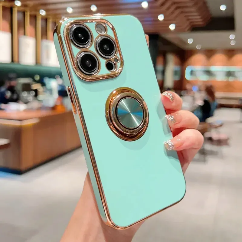 thumbnail image 1 of Luxury Magnetic Plating Silicone Case For iPhone 15 14 13 12 11 Pro Max XS XR 7 8 Plus SE 2020 2022 Full Covers With Ring Holder, 1 of 5