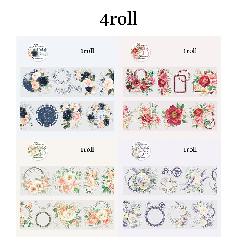 Mr.Paper 200cm/롤 플라워 멜로디 시리즈 꽃무늬 콜라주 다이컷 테이프 DIY 저널 스크랩북 폰케이스 다이어리 데코 공예 용품