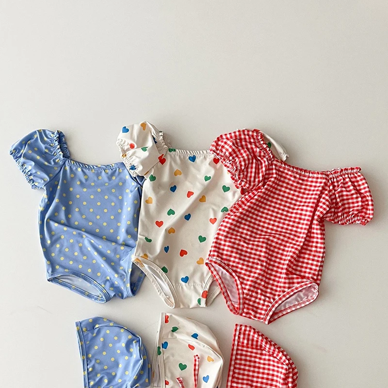 Kids Baby Girls Swimwear Summer Baby Girls One-piece Swimsuit Children's Clothes Short Sleeve Printing Sandy Beach Swimwear