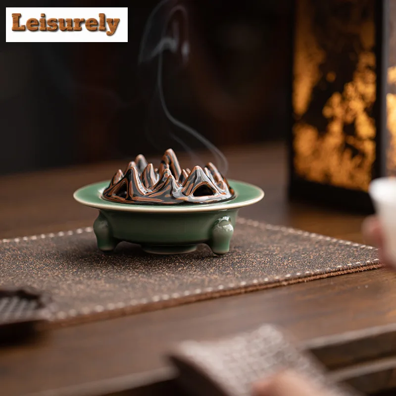 Chinese Mountains Tripodia Ceramic Incense Holder Water Fountain Decoration Incense Burners Meditation Censer Indoor Ornaments