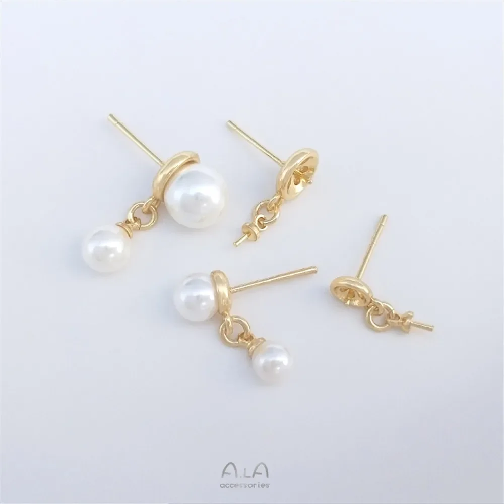 

14K gold-wrapped half-hole beads for hanging sheep's eye ear nails 925 silver needles diy handmade sticky pearl ear accessories