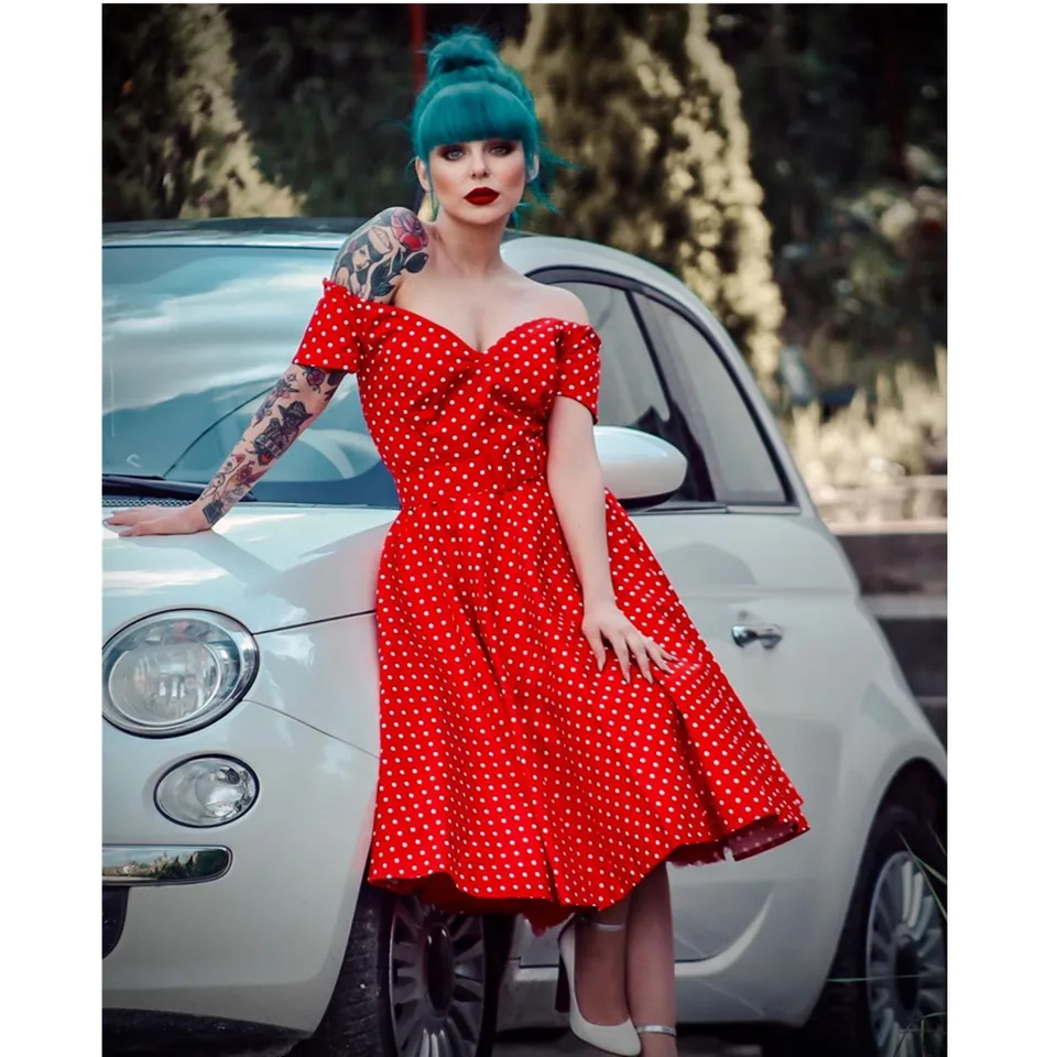 Abito Donna Stile Preppy Anni '50 - Vestito Swing Pin Up Rockabilly, Colore Vino Rosso, Elegante E Retrò - Foto 5