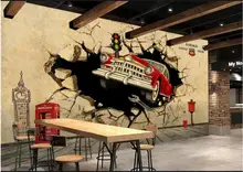 

3d photo wallpaper for walls in rolls Retro red car breaking through the wall living room home decor 3d wallpaper on the wall