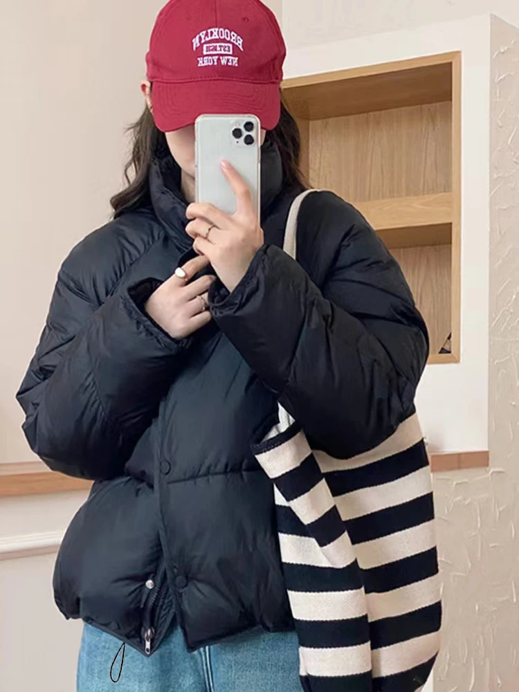 여성용 스탠드 칼라 지퍼 포켓, 스트레이트 두꺼운 패딩 코트, 여성 패션, 겨울 외투, 여성 의류, 2024 신상 