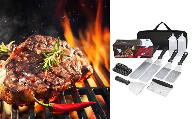 

9PCS Barbecue Tool Sets BBQ Grill Set Barbecue Outdoor Baking Non Stick Spatula Reusable Stainless Stee Cooking Grill for Party