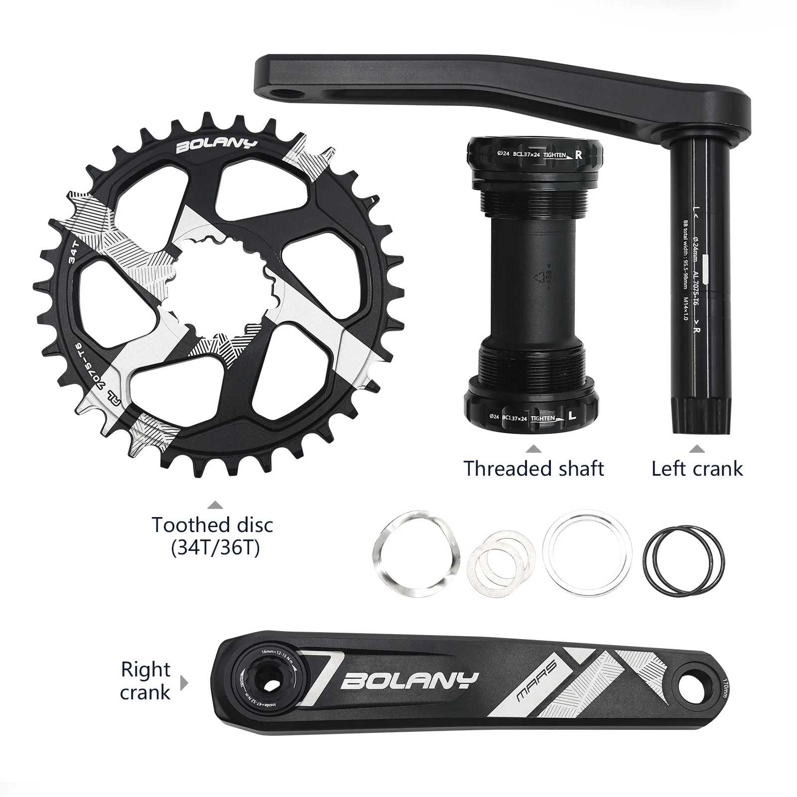 Bike Crank Arm BOLANY Mountain Bike Crankset MTB 1x Square Taper