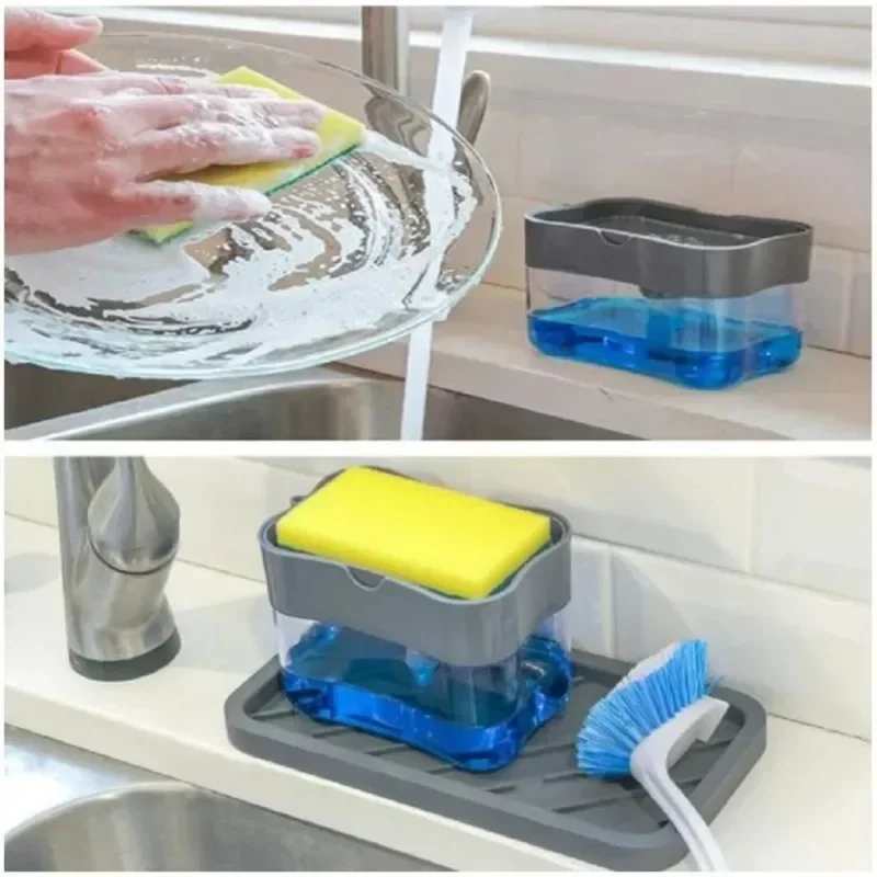 Hot Dish Soap Dispenser Kitchen Liquid Soap Dispenser with Sponge Holder Sponge Caddy Soap Pump Dispenser
