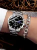 2pcs Fashion Business Calendar Men's Round Roman Scale Steel Band Quartz Watch with Trendy Chain Bracelet Set 3