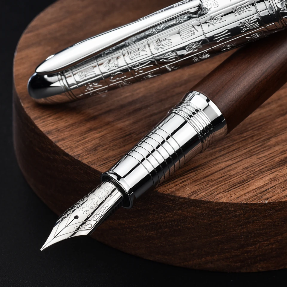 Penna Stilografica Hongdian 6016 - Legno Marrone Con Pennino Extra Fine - Set Con Convertitore E Astuccio