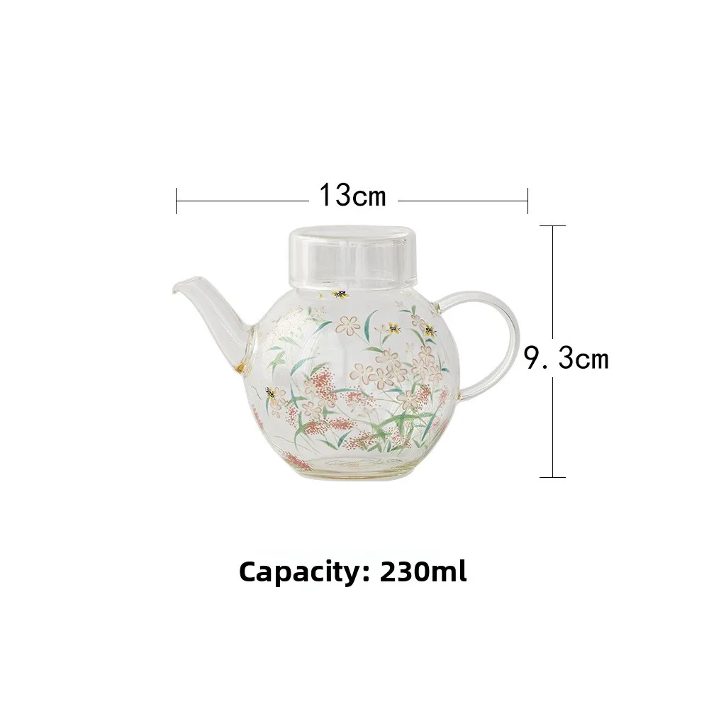 High Borosilicate Glass Teapot Heat Resistant Blooming Flower Design Gongfu Tea Set with Filter Stove Top Safe Handled