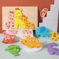 3D Wooden Puzzles Cartoon Animals Early Learning Cognition Intelligence Educational Puzzle Games for Children Montessori Toys 2