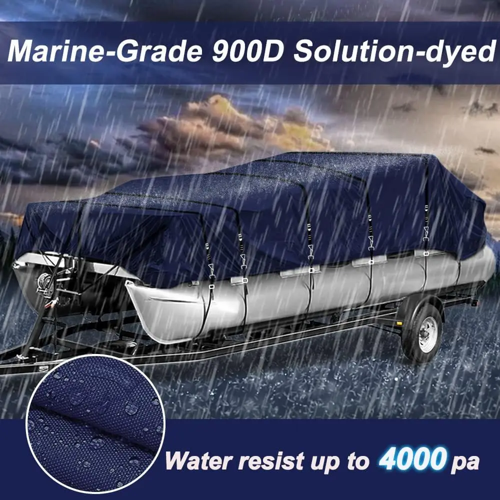 Grade Fade and Tear Resistant Trailerable Pontoon Boat Cover，Heavy-Duty Waterproof and UV-Proof Pontoon Covers