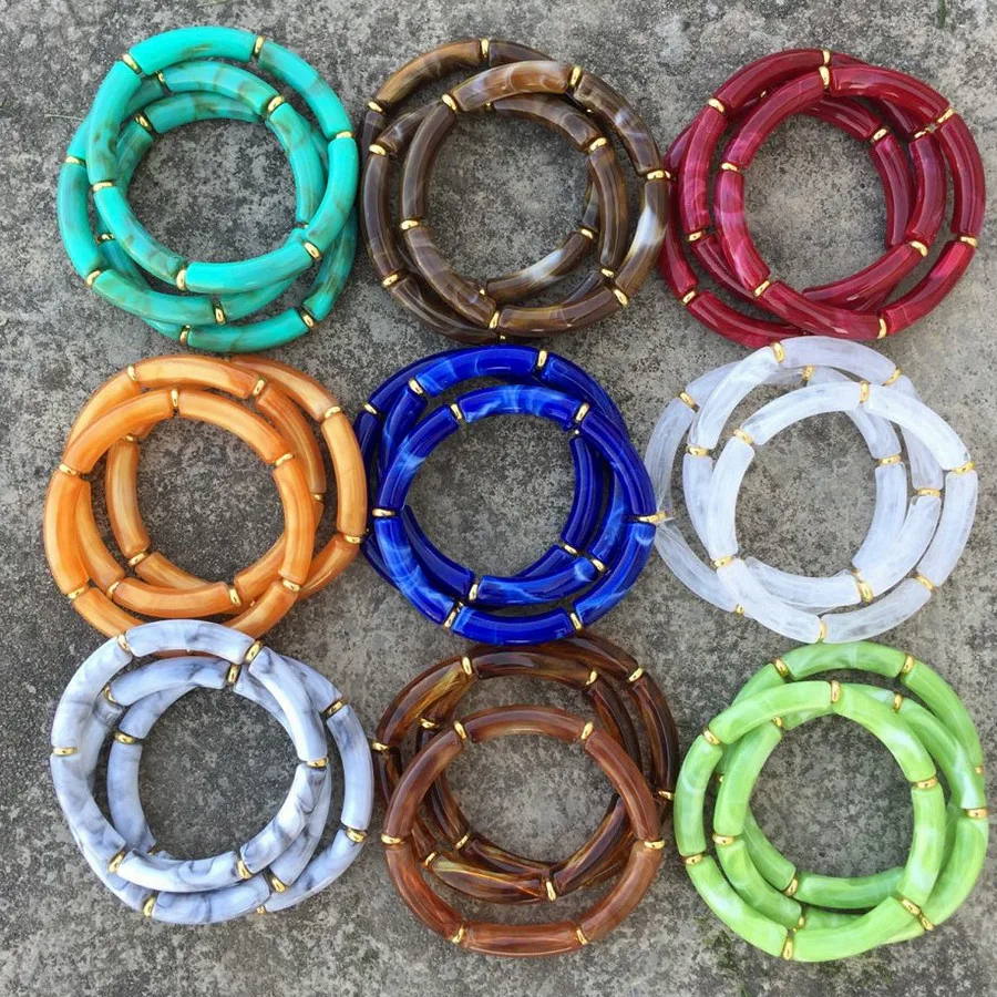 FishSheep 2024 braccialetto di bambù acrilico alla moda per le donne braccialetti di perline elastiche Boho Set braccialetti braccialetto regalo di gioielli estivi  36