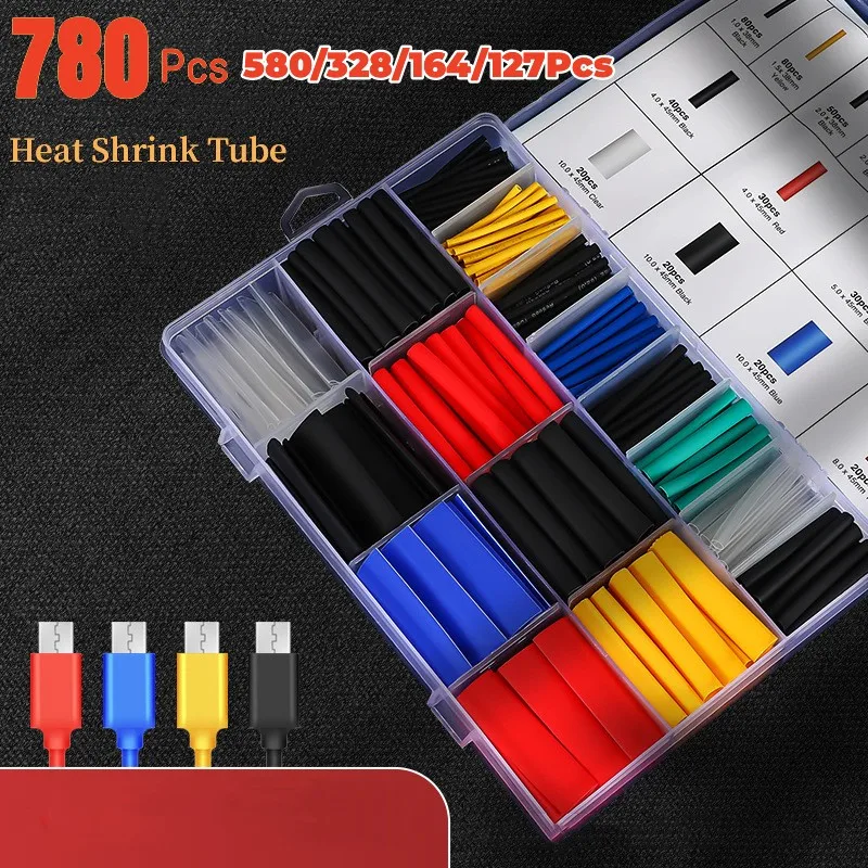 127 780Pcs Heat Shrink Tubing Polyolefin Shrinking Tube Sleeve Wrap