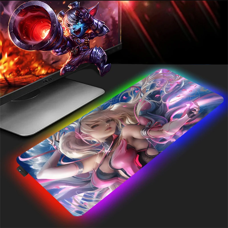 

Backlit Large Mouse Pad Overwatch Rubber Keyboard RGB Carpet Gamer Girl Desk Accessories Mat Xxl Cabinet Extended Gaming Mats Pc
