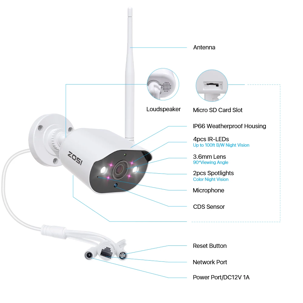 S291136a4b1134f9eb0efa443cfa530d7D ZOSI 5MP Wireless CCTV System 4CH 3K Powerful H.265+ NVR 2/4pcs 5MP IP Bullet CCTV Camera WiFi Security System Surveillance Kits