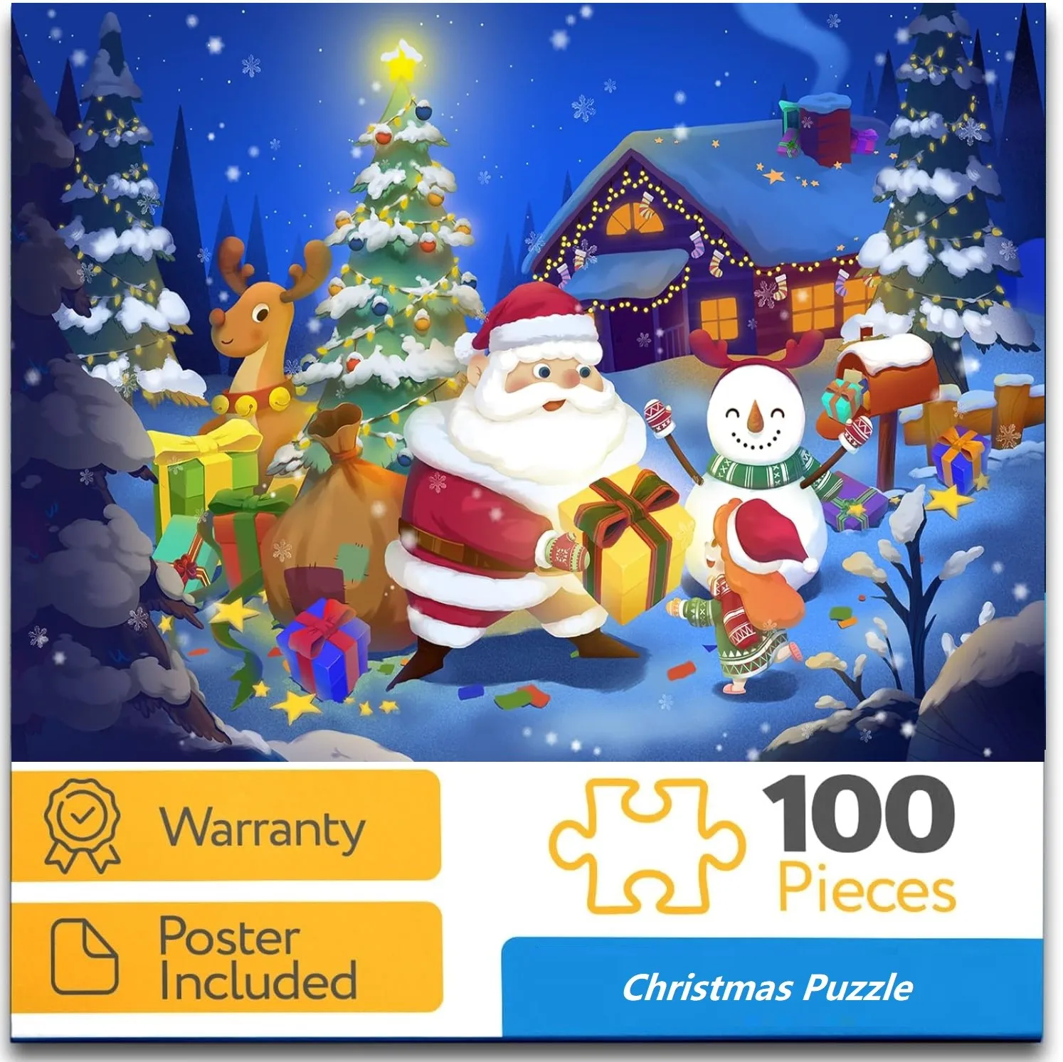 Puzzle Di Natale 100 Pezzi - Babbo Natale Con Poster - Gioco Per Bambini, Adulti E Anziani - Regalo Di Natale 2024 - Dimensioni Finali 45x35 Cm