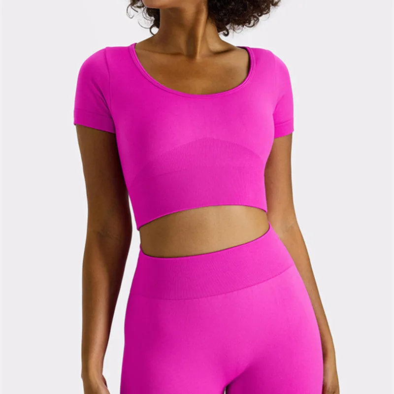 Women Crop Top Shirt Leggings Two Piece Outfit Workout Sport Fitness Wear Gym Suit Yoga Sets