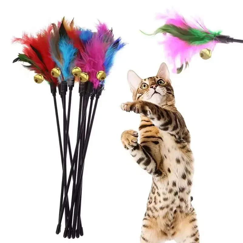 Interactive Cat Wand With Colorful Feathers And Bell 5-piece Set_voghion.com