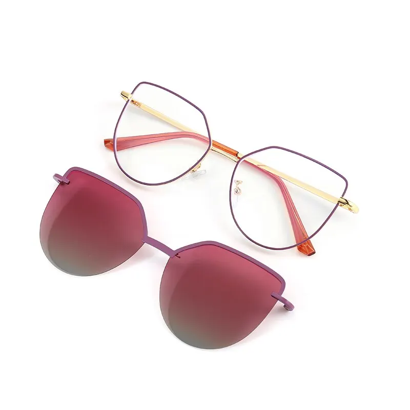 Gafas de sol con tapa tipo ojo de gato para mujer, monturas de gafas de protección contra luz azul, Clip magnético polarizado, ordenador de moda para mujer_voghion.com