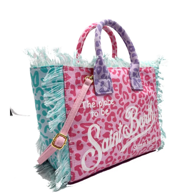 Leopard Print Women's Large Capacity Canvas Tassel Design Zippered Shoulder Bag Summer shoulder bag canvas shoulder bag