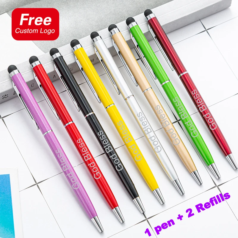 1pen + 2refills Metal Capacitance Touch Screen Ball Point Pen Enterprise Advertising Office Gifts Custom Logo School Stationery 1pen 10refill custom logo multifunctional metal ball point pen capacitive touch screen pen plus refill school office supplies