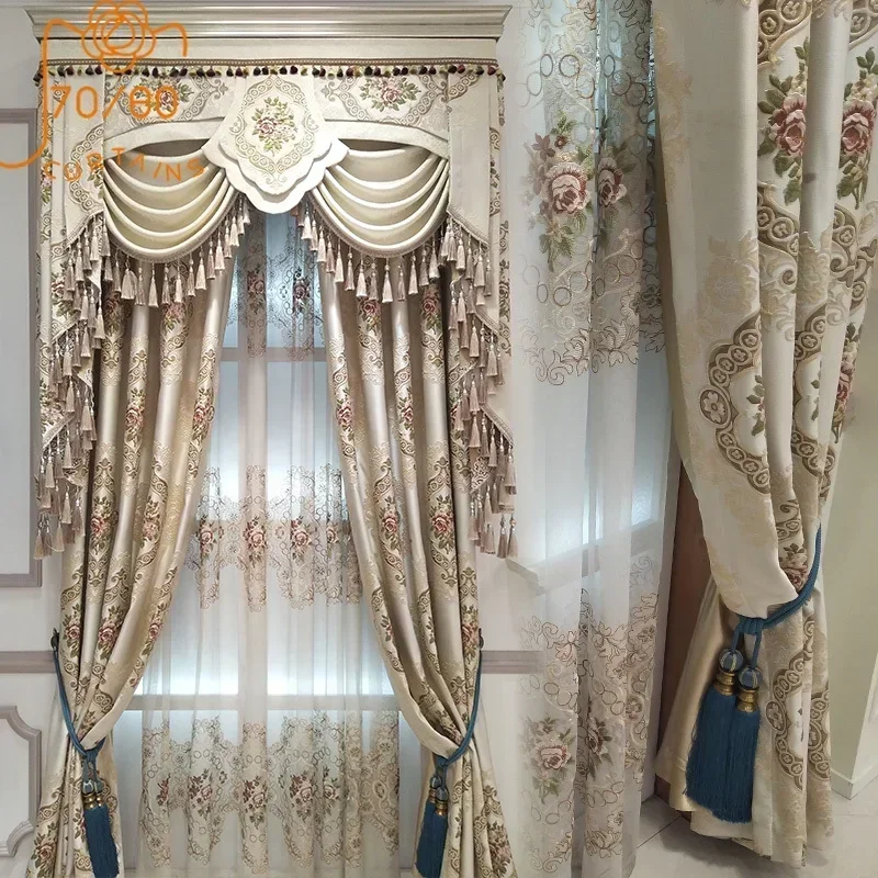 luxury modern minimalist curtains for living room bedroom custom curtains finished custom french window blackout curtain Luxury European Style Embossed Jacquard Curtains for Living Room Bedroom Blackout Curtains Custom Window Screens