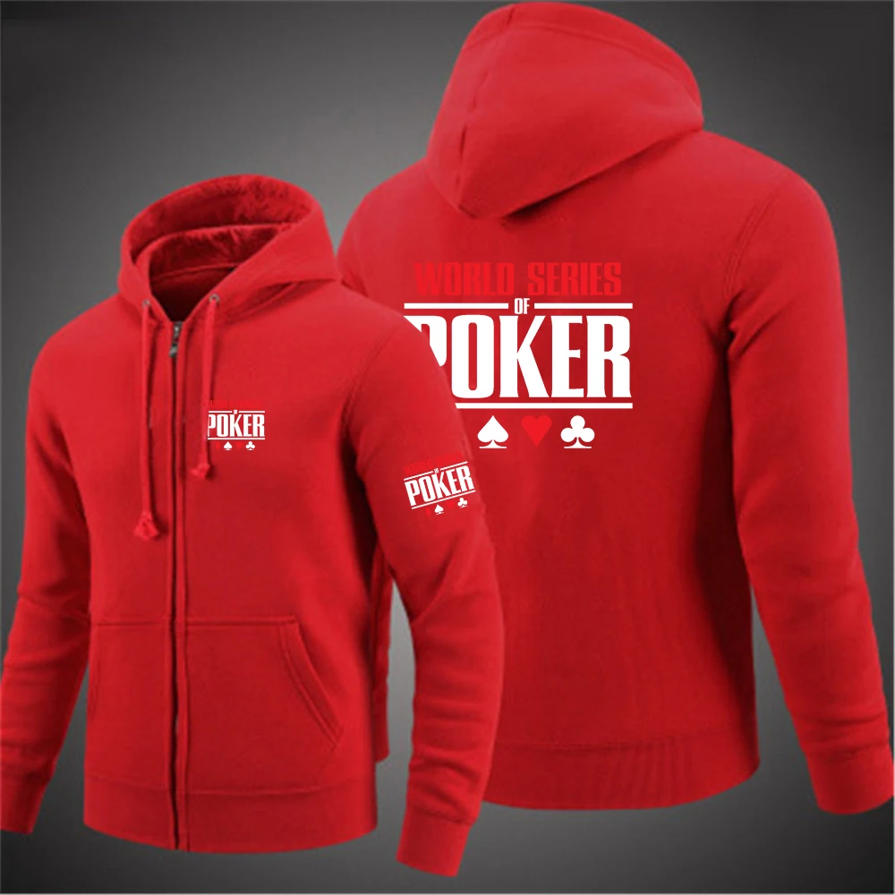 World Series of Poker 2023 men Zipper Hooded Solid Color Long Sleeved Cotton Sweatshirt Fashion all-match Pullover Hip Hop Coat 4