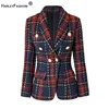 Autumn Winter Super Quality Scotticize Vintage Style Thick Woolen Red Plaid Pattern Slim Fit Women Blazer Outerdoor Jackets 1