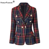 Autumn Winter Super Quality Scotticize Vintage Style Thick Woolen Red Plaid Pattern Slim Fit Women Blazer Outerdoor Jackets 1