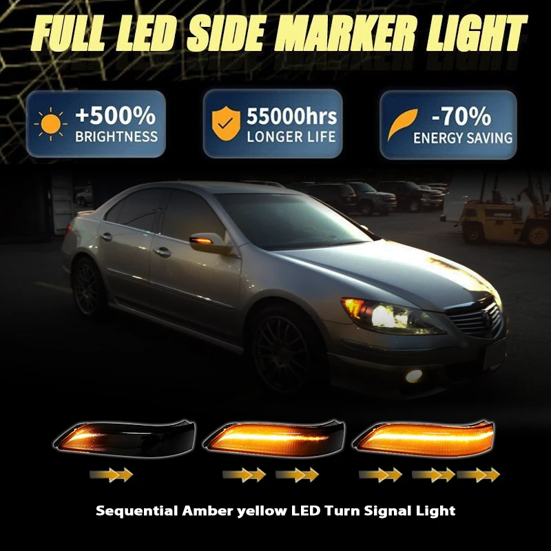 Sequential LED Side Mirror Turn Signal Lights For 2004-2008 Honda Accord Hybrid & Acura TSX - Amber Clear Lens, Plug & Play