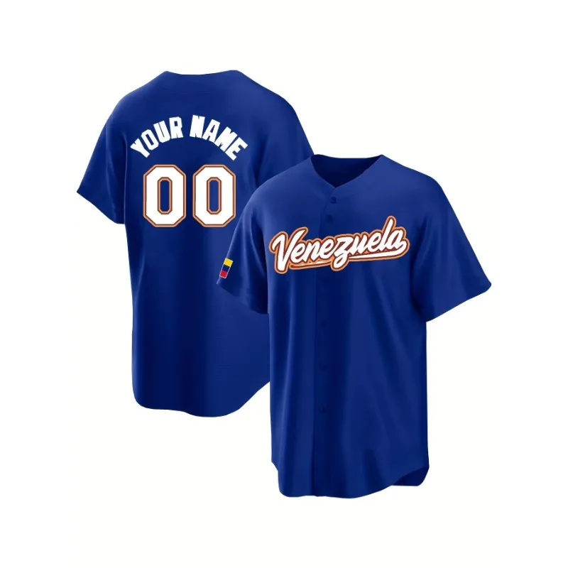 Personalized Name&Number Venezuela Baseball Jersey-Men's Loose Fit Short Sleeve Sports Shirt for Team Training Embroidery Design