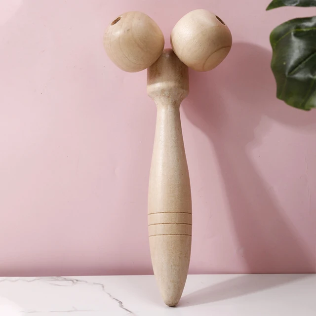 Wooden Double Roller Ball Face Massager 360 Rotation Massage Relaxing Neck Chin Slimming Face-lift Massage Tool Full Body Shape 5