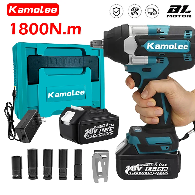 【1800N.m】Kamolee Electric Impact Wrench High Torque Brushless Cordless Electric Wrench 1/2 Inch Rechargeable For Makita 18V Batt