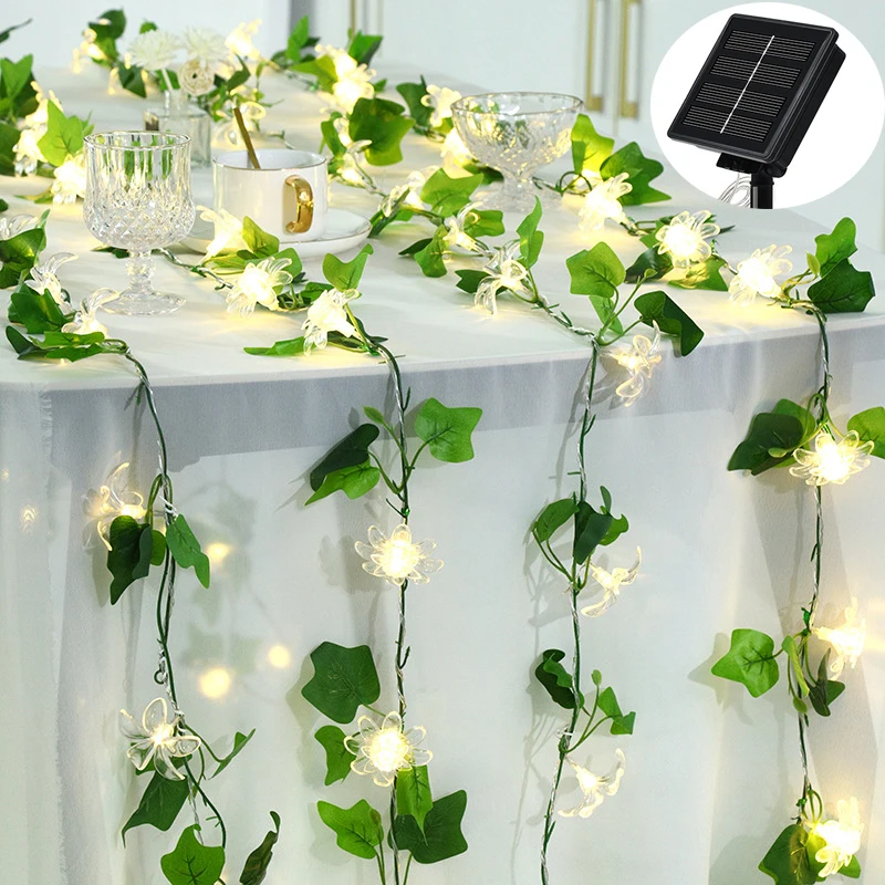 

10M 100led Solar Artificial Flower Silk Vine With led light DIY Llily Garland Lamp For Wedding Party Garden Home Wall Decoration
