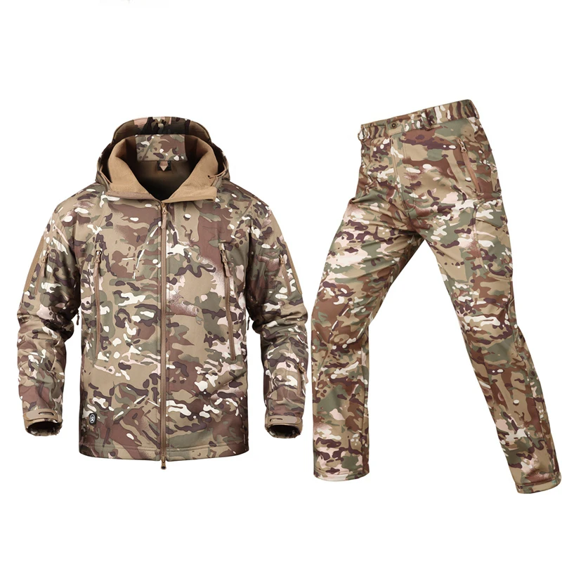 Winter Men TAD Tactical Suits Army Waterproof Fleece Coats+Pants Camouflage Soft Shell Training Uniform Casual  Hooded Jackets 5