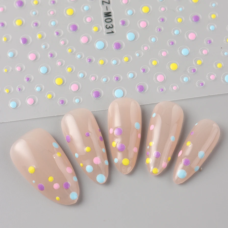 폴카 도트 네일 스티커 - 다채로운 프렌치 폴카 도트 패턴 네일 아트 장 자체 접착 네일 데칼 DIY