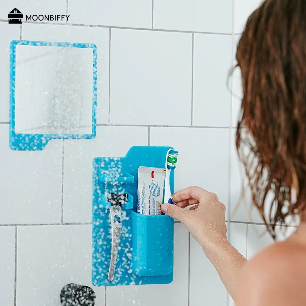 Toothbrush Holder Toothpaste Dispenser Silicone Toothbrush Toothpaste Holder Rack Cup Storage Bathroom Organizer Mirror Shower Multifunction Bathroom Supplies Tools